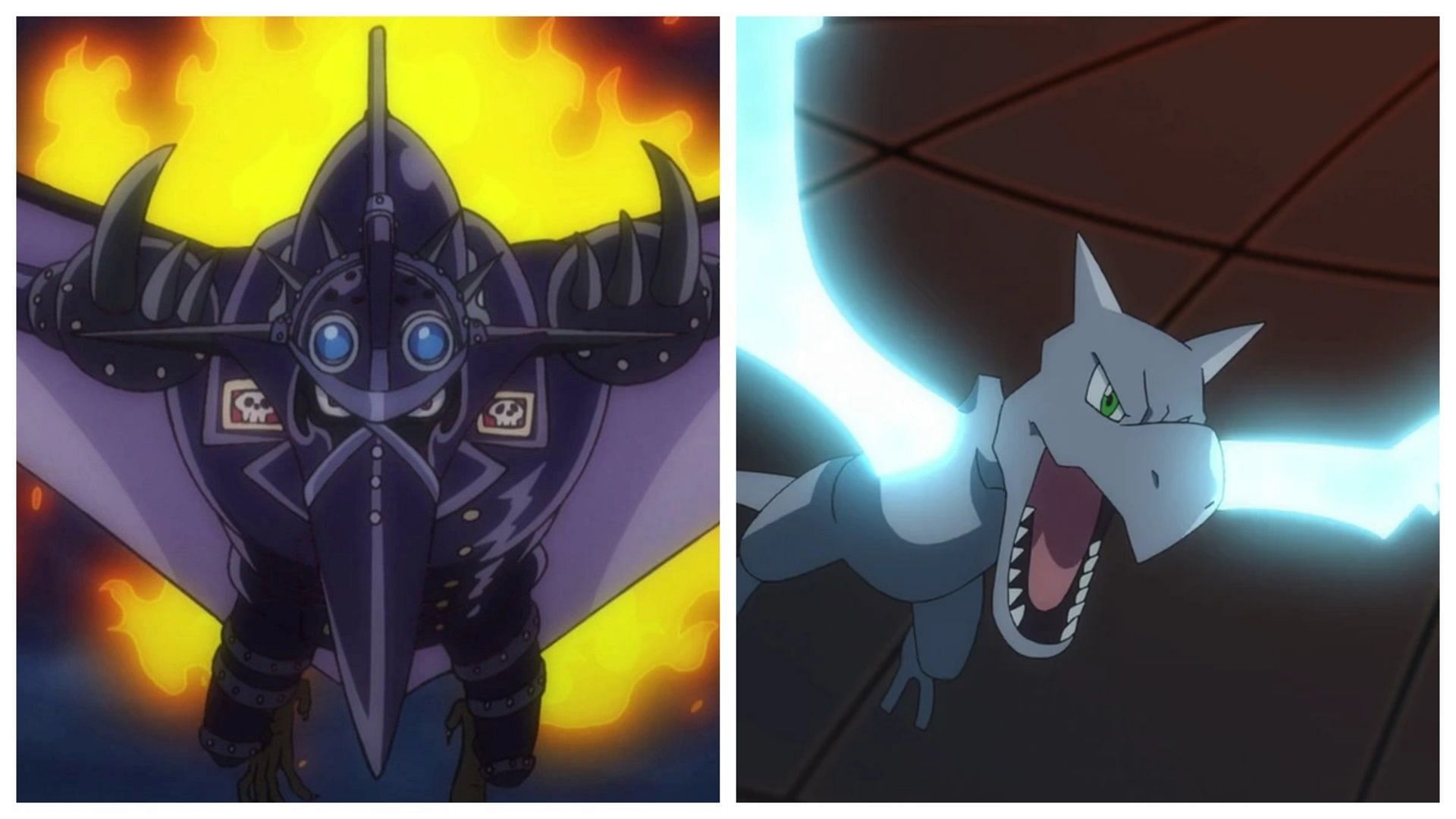 King in One Piece and Aerodactyl in Pokémon (Image via Toei Animation/The Pokémon Company)